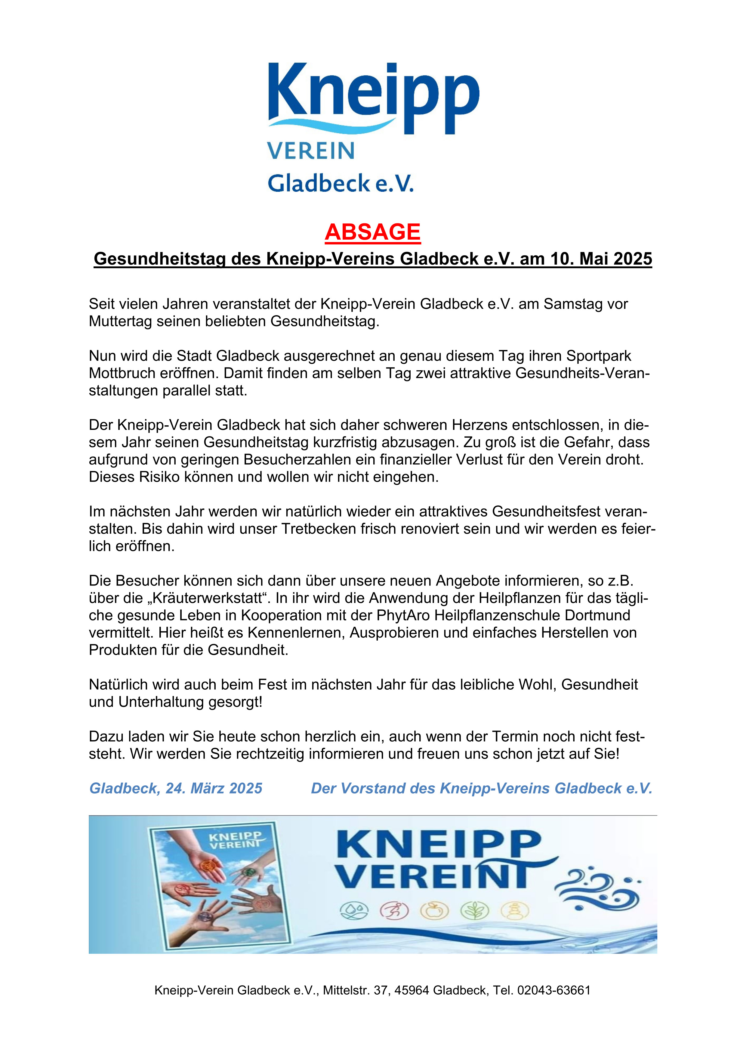 Absage Gesundheitstag 2025